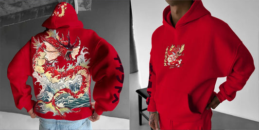 Men's Hoodie 2025 Autumn/Winter Anime Gyarados Print Loose Street Casual Japanese Trendy Versatile Original Jumper Top