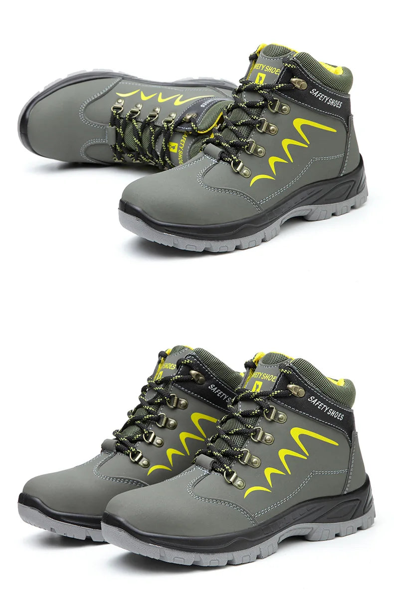 Waterproof  Indestructible Men Safety Shoes Construction Steel Toe Work Boots Non Slip Navy Platform Botas For Men Shoes