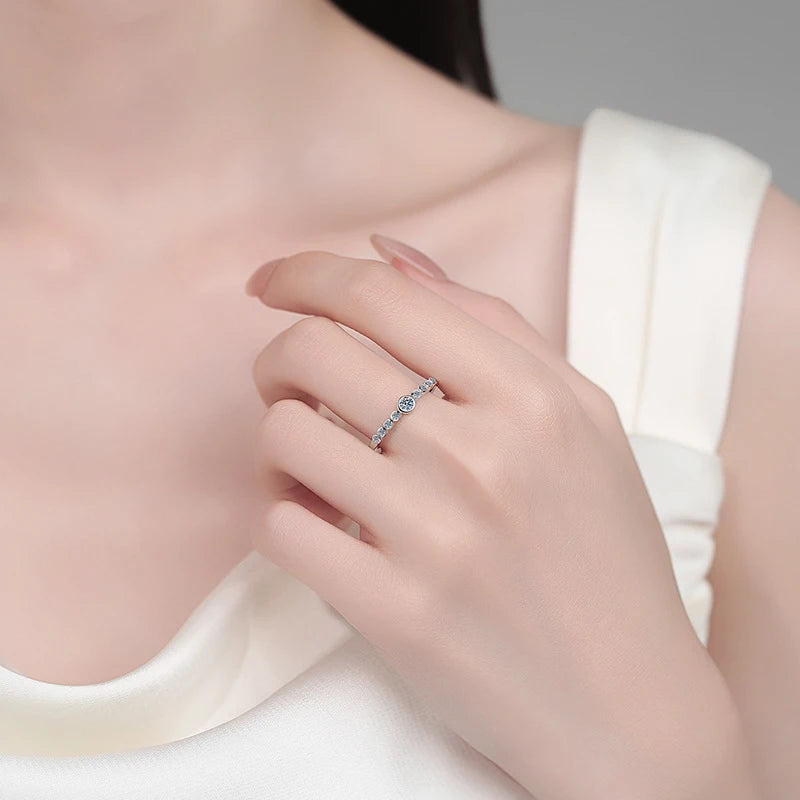 Full Moissanite Ring Engagement Rings for Women 925 Sterling Silver with White Gold Plated Wedding Promise Eternity Band
