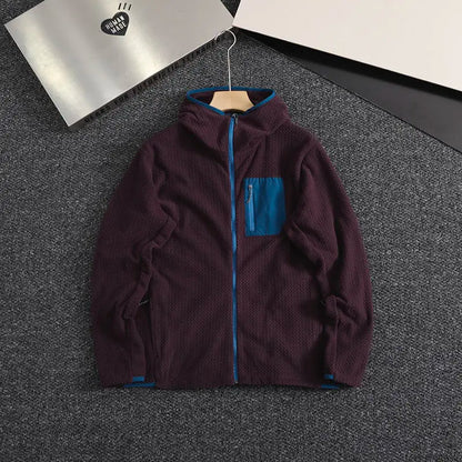 Outdoor Men's and Women's Leisure Sports Fishing Travel Trend Mountain Grab Velvet Hooded Wavy Camping All-match Jacket