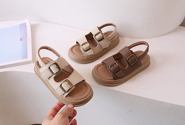 Classic Brown Boys Sandals Summer Sea Holiday Shoes Slides Slingback Soft Bottom Beige Girls Sandal Platform Sandals Kids H03243
