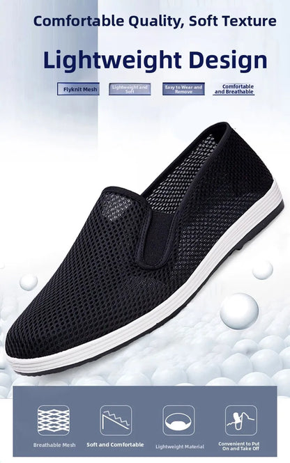 Men's Summer Soft Bottom Driving Shoes Breathable Mesh Slip-On Shoes Wear-Resistant Casual Old Beijing Style Rubber Sole