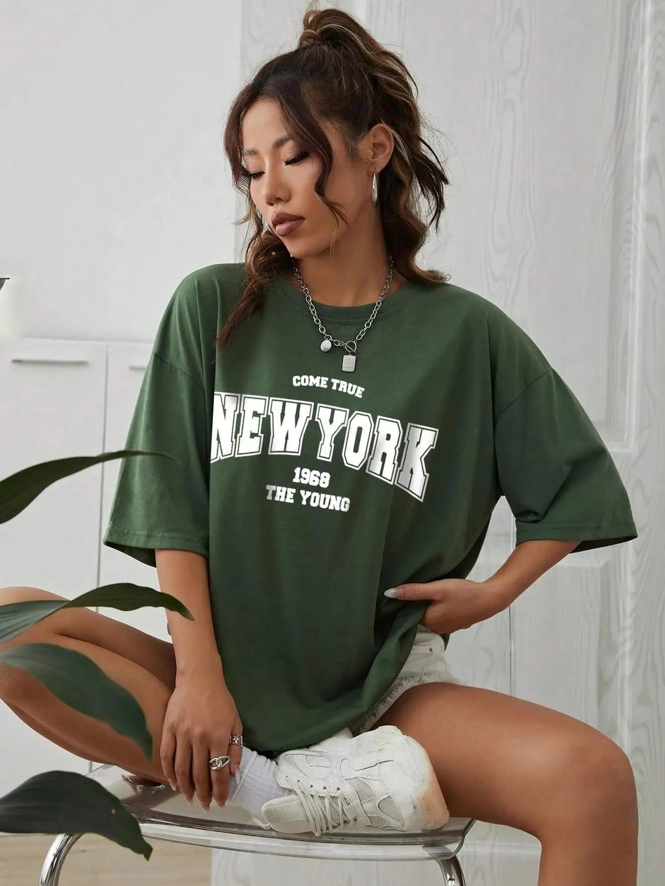 Quando 1968 A Nova Iorque É Jovem Camisetas Femininas De Algodão Oversize Camisetas Diárias Criatividade Roupa Casual Individual De Rua