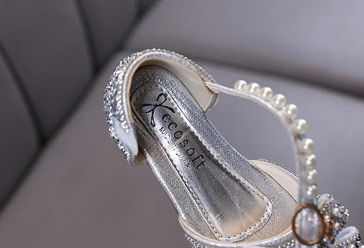Luxury New Children Causal Dance Sandals Girls Rhinestone Flat Sandals Non-slip Fashion Kids Sequins Princess Performance Shoes