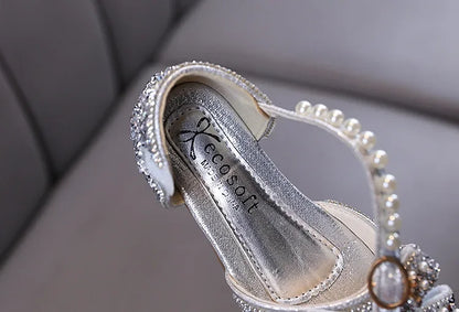 Luxury New Children Causal Dance Sandals Girls Rhinestone Flat Sandals Non-slip Fashion Kids Sequins Princess Performance Shoes