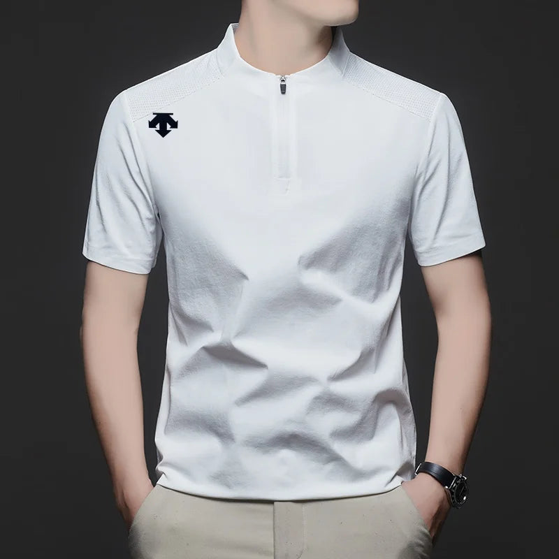 original spring men's Short sleeves polo shirt stand collar minimalist exercise t-shirt fashion leisure Mesh breathable men wear