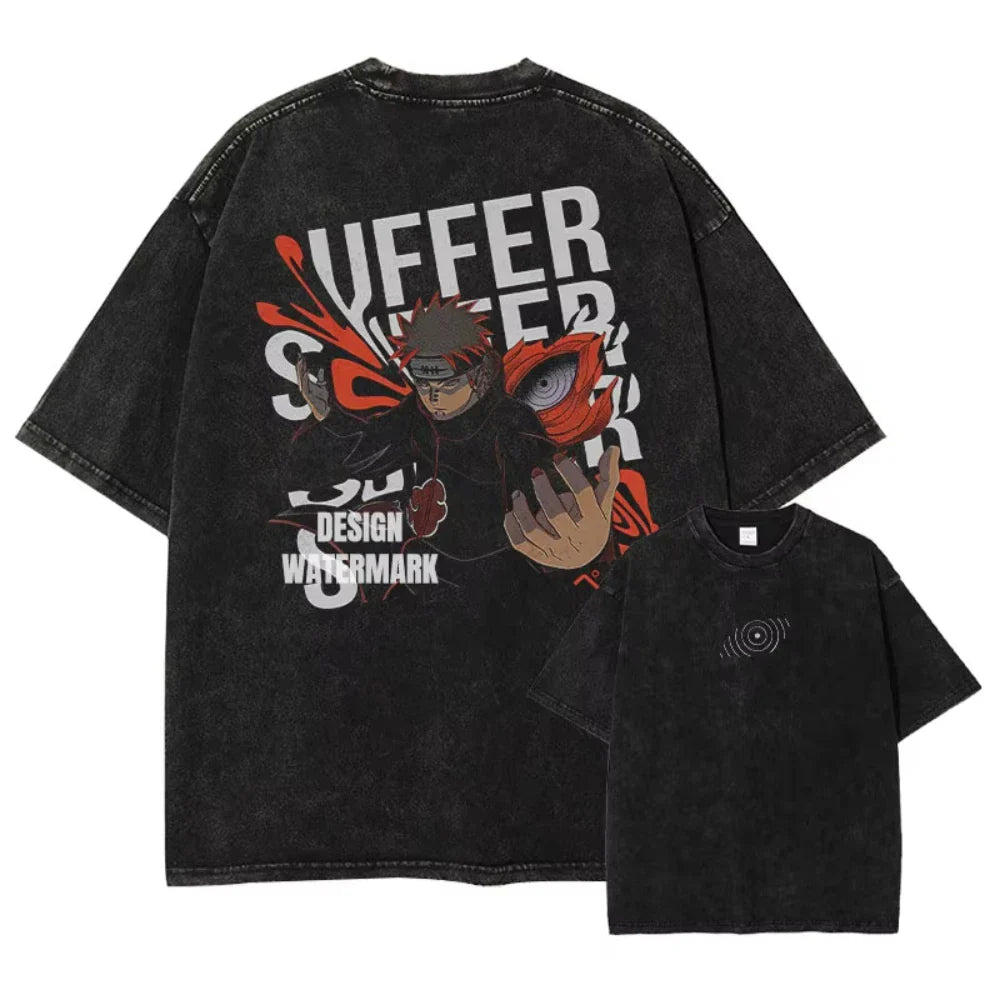 T-shirts Vintage Washed Uchiha Itachi Printed T Shirt Oversize Streetwear Manga Kakashi Minato Obito Tops Tees Man Women