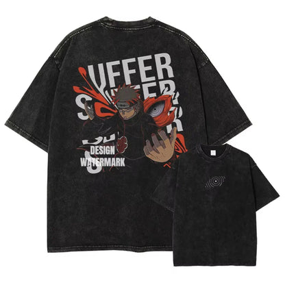 T-shirts Vintage Washed Uchiha Itachi Printed T Shirt Oversize Streetwear Manga Kakashi Minato Obito Tops Tees Man Women