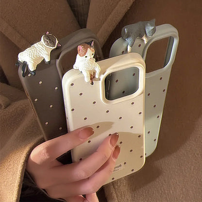 Cute 3D Cat Decorative Polka Dot Phone Case for IPhone17 16 15 14 12 13 11 Pro ProMax Plus X XR Shockproof Phone Cover