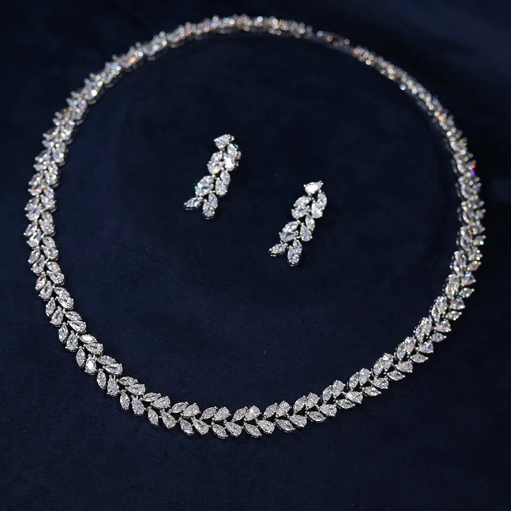 2PCS Jewelry Sets for Women Charming Round Design Elegant CZ Earrings and Necklaces Fashion Girls Gifts