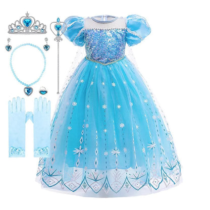 Fantasia Infantil de Rainha da Neve para Crianças, Cosplay da Elsa, Apresentação, Lantejoulas, Disfarce, Vestido Elegante de Princesa para Festa de Meninas, Fantasia de Halloween