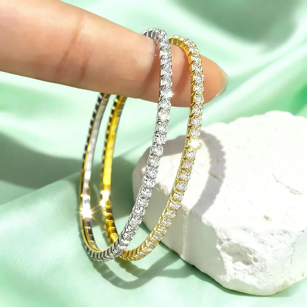 Full 2.5mm/3mm D Color Moissanite Bracelet 925 Sterling Silver Elastic Chain for Women Men Sparkling Fine Jewelry With GRA