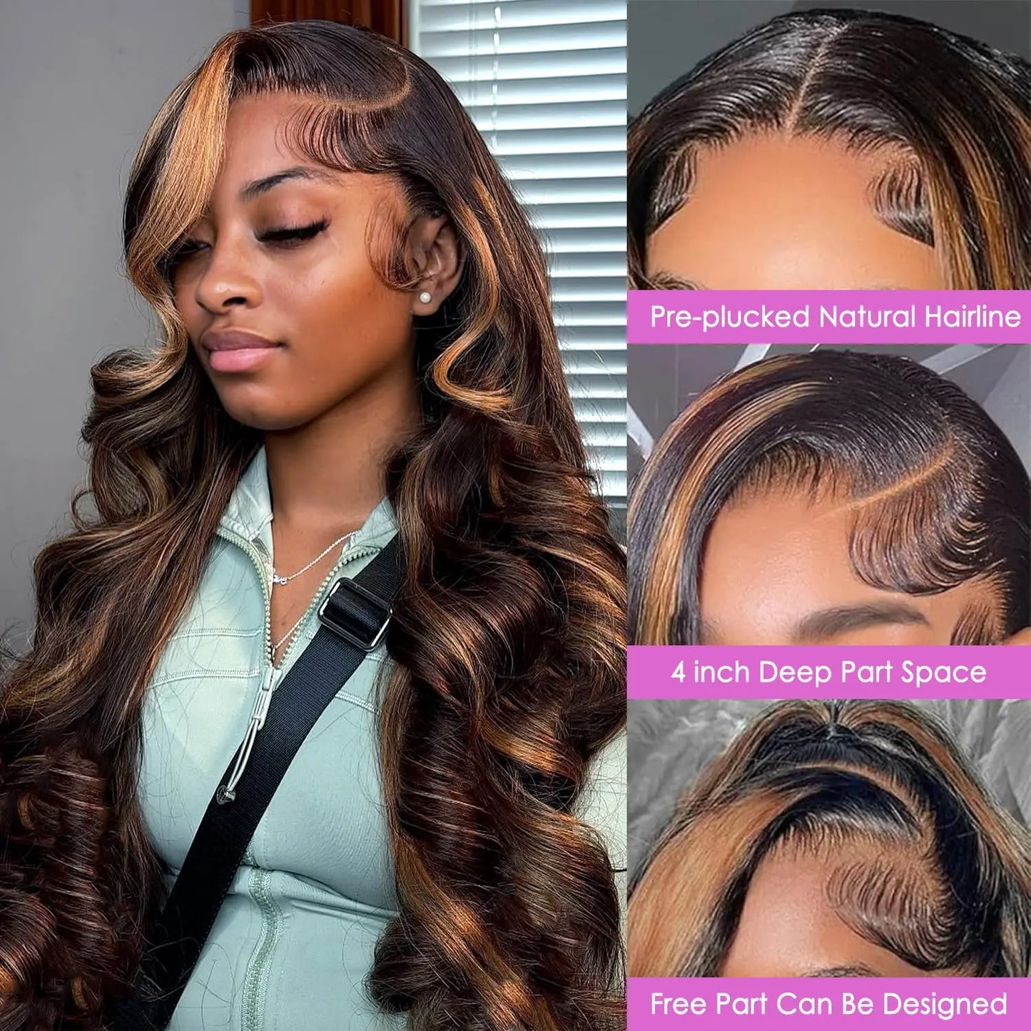 Highlight Ombre Lace Front Wig Human Hair Body Wave Pre Plucked 1B/30 Lace Front Human Hair Wig 200 Density 30 Inch For Women
