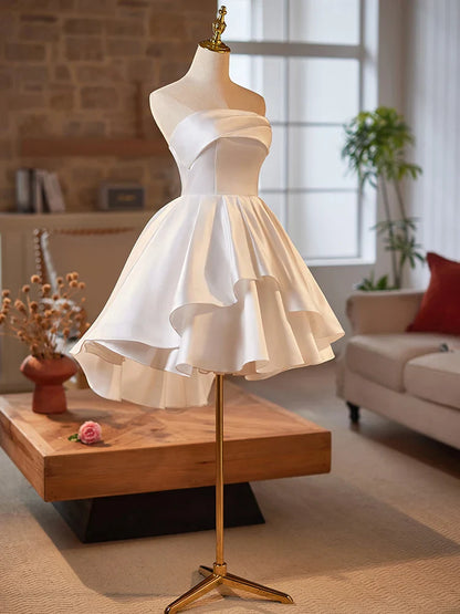 Prom Dress Homecoming Dresses for Teens Lace Formal Dress Birthday Party Annual Meeting White Short Satin Mini Graduation Dress
