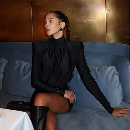 Solid Dresses For Women Fashion Sexy Streetwear Long Sleeves Turtleneck Sheath Mini Vestidos Robes Female Slim Fit Partywear