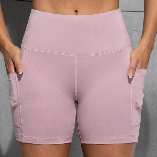 Women Shorts with Pockets Sexy Butt Lifting Fitness Cycling Tights Slim Solid Color High Waist Sports Shorts Casual Fashion Wear