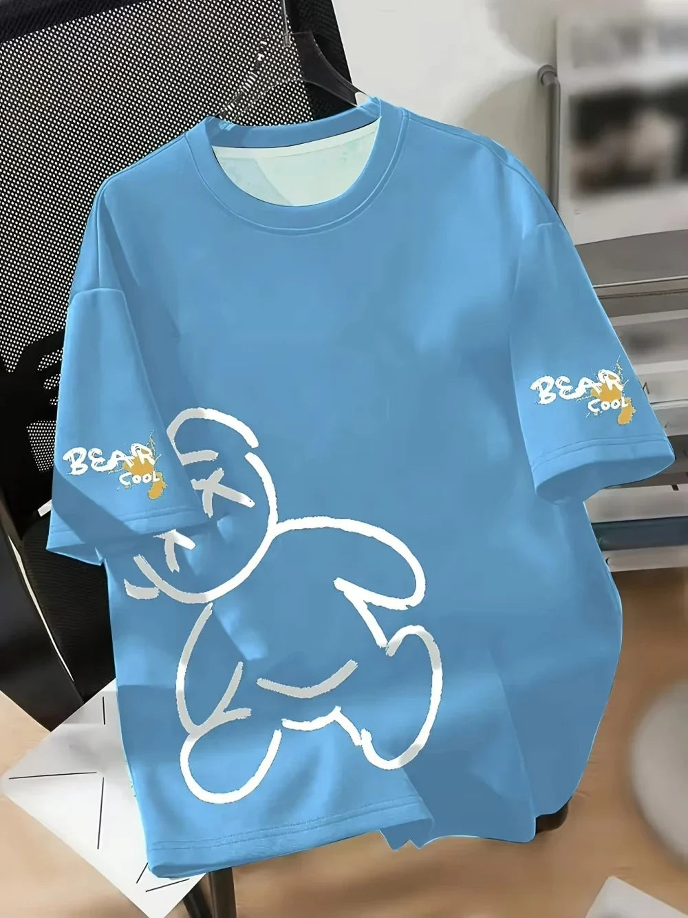 2026 Summer Men's T-shirt cartoon bear print pattern round neck breathable tshirts men women dail casual streetwear y2k tops