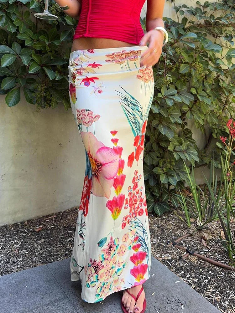 Colorful Print Skirts Women 2025 New Trend Ruched Peach Hip Casual Simple Bottoms Summer Fashion Stretch Streetwear