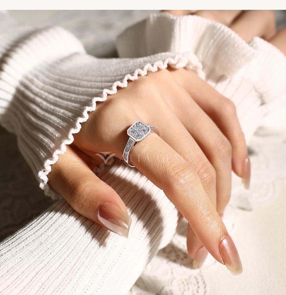 Square Cluster Moissanite Ring DVVS1 925 Sterling Silver Classic Engagement Rings Elegant Wedding Band Jewelry ForWoman