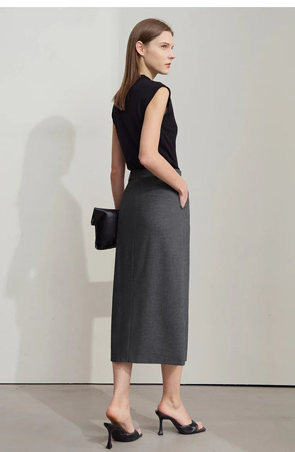 Women's Midi Skirt Minimalist New Summer Style High Intelligence Sense Commuting Elegant Back Slit Straight Skirt 12522034