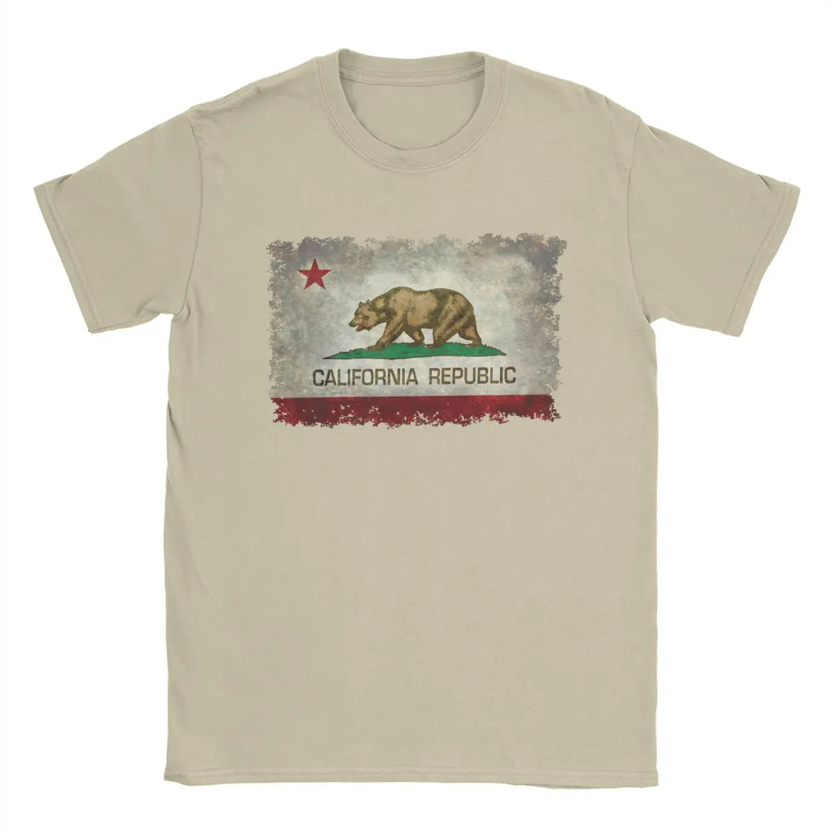 California Republic Bear Flag T-Shirts for Men Creative Cotton Tee Shirt Round Neck Short Sleeve T Shirts 4XL 5XL 6XL Clothing