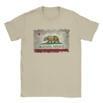 California Republic Bear Flag T-Shirts for Men Creative Cotton Tee Shirt Round Neck Short Sleeve T Shirts 4XL 5XL 6XL Clothing