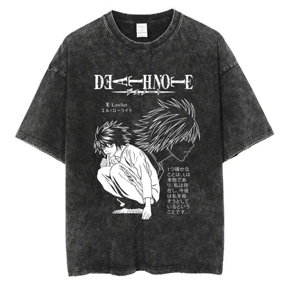 Harajuku Vintage Washed T Shirts Death Note Anime Graphic Printing T Shirt Oversize Cotton Fashion Streetwear Unisex Top Tee
