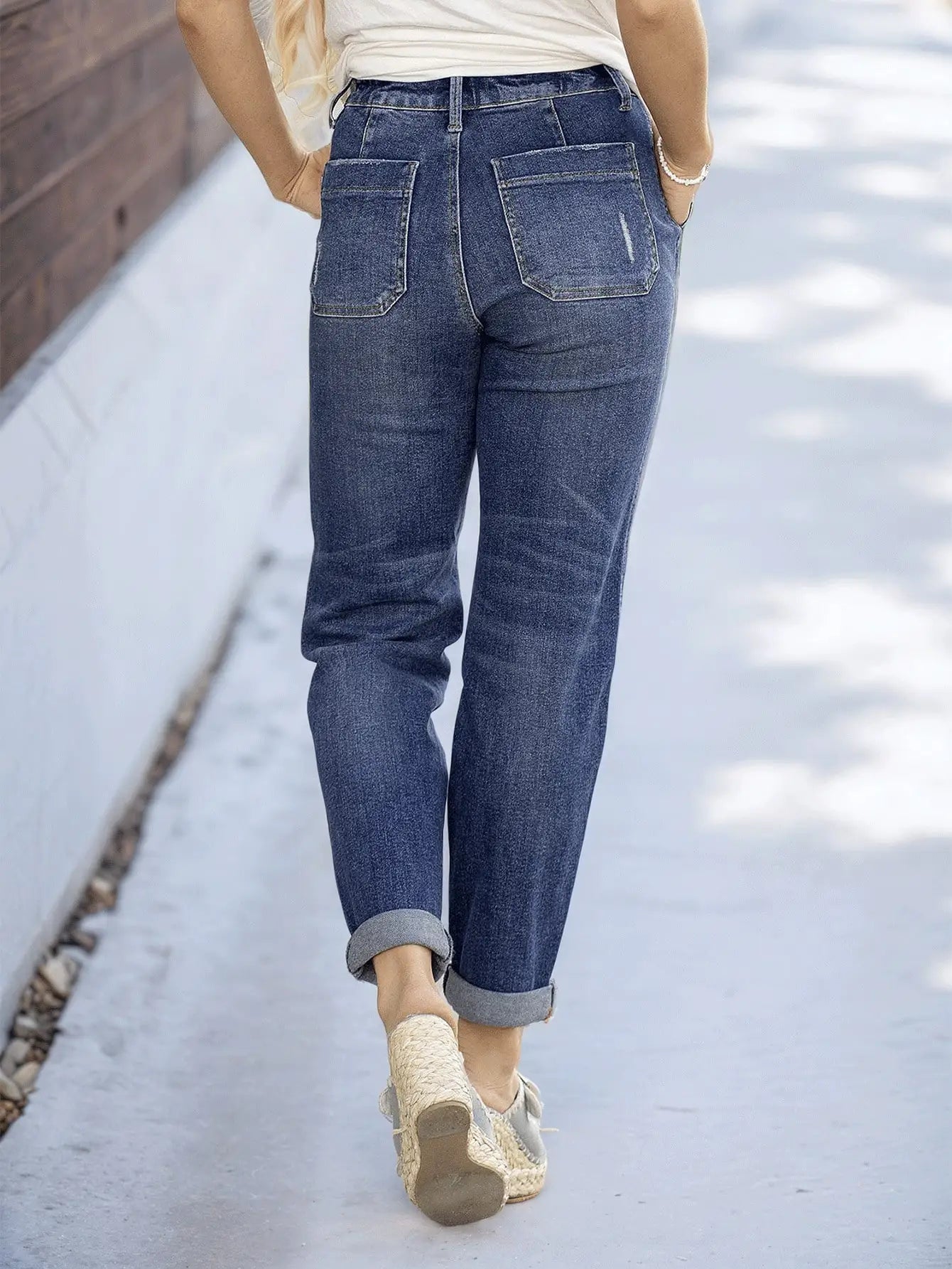 Women's Slim Fit Tie-Waist Washed Denim Jeans