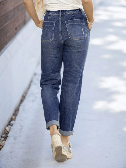 Women's Slim Fit Tie-Waist Washed Denim Jeans