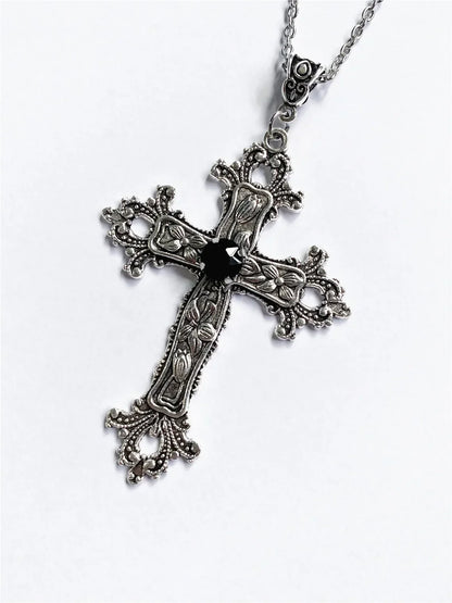 Cross pendant necklace Gothic style zircon inlaid pendant