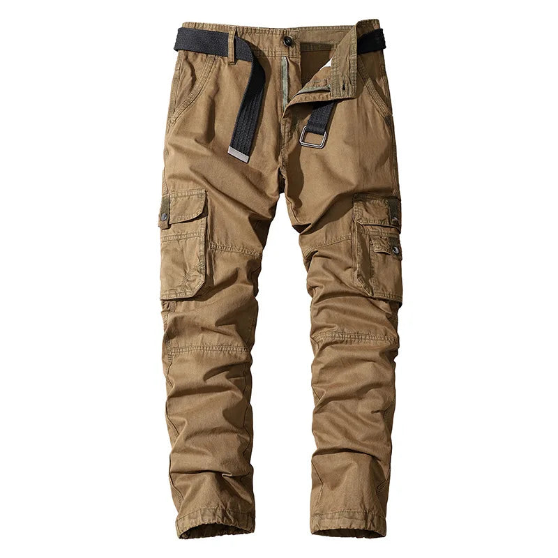Four-season Pure Cotton Casual Pants Men's Work Pants Multi-pocket Straight Trousers