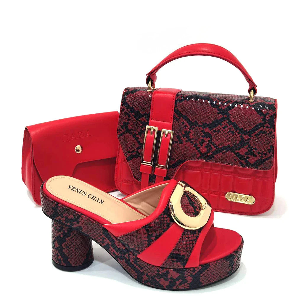Retro Design!Three-Piece Set Peach Color Patent Leather Bag With Ribbon For Women, Classic High-Heeled Shoes