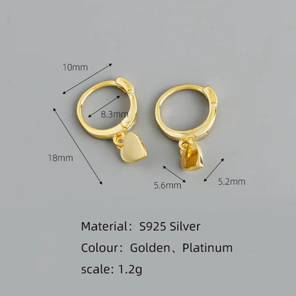 925 Sterling Silver INS Minimalism Sweet Love Heart CZ Zircon Hoop Earrings For Women Girl Small Ear Buckle Jewelry Gift