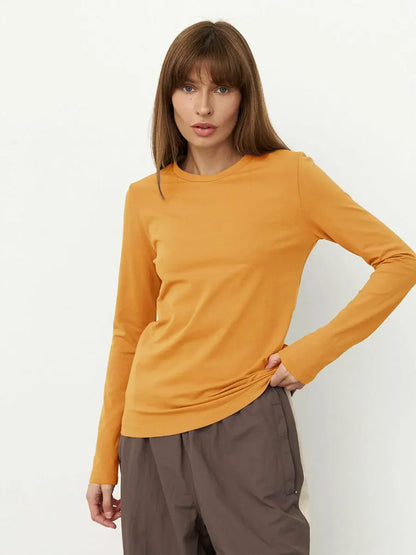 Women's Spring Autumn 100% Cotton T-shirt Bottoming Basic Solid Lady Long Sleeve Loose Tops Shirts Oversized T Shirt