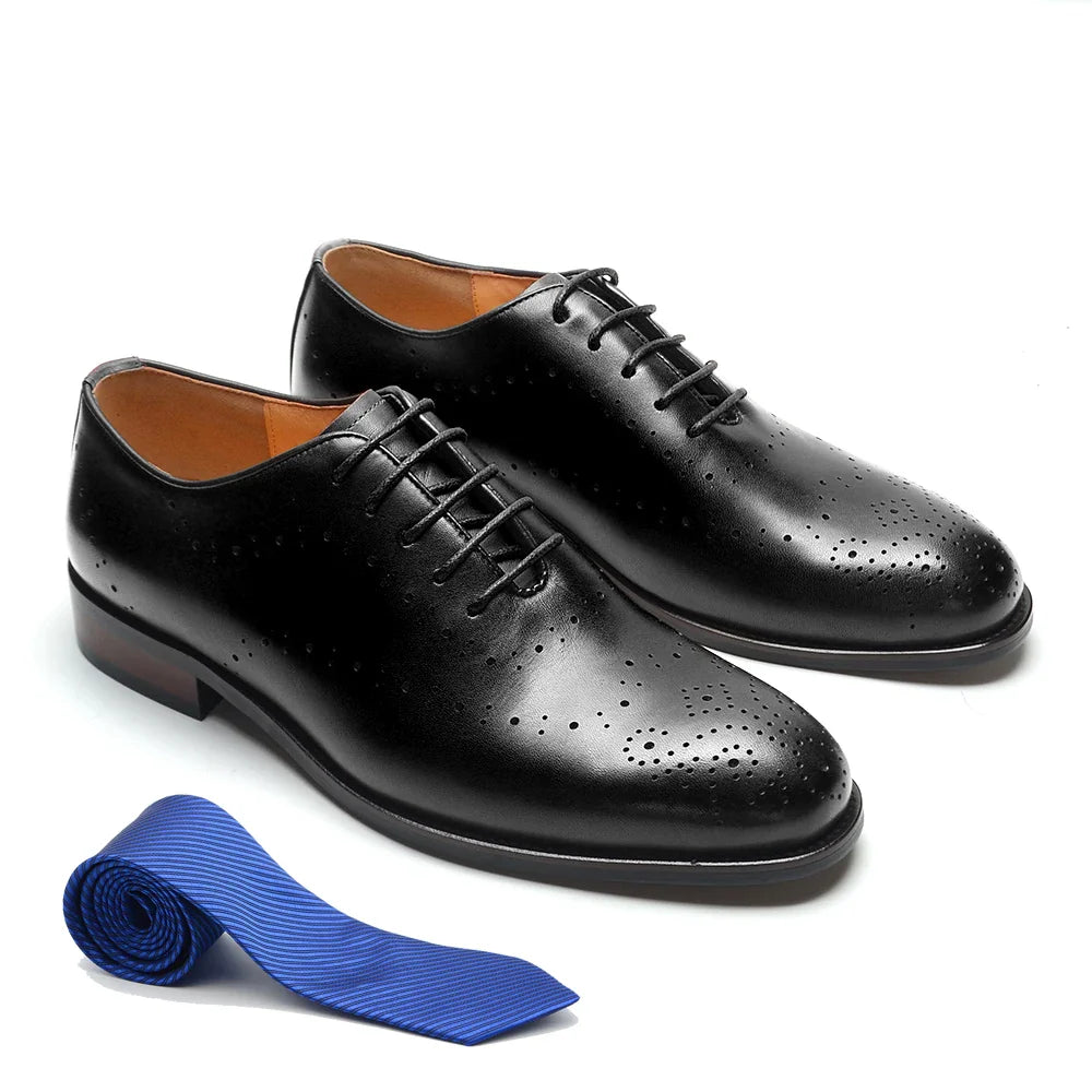 Luxury Genuine Leather Men's Dress Shoes Red/Black Wingtip Oxford Formal Lace-up Brogue Business Man Shoes for Social Wedding