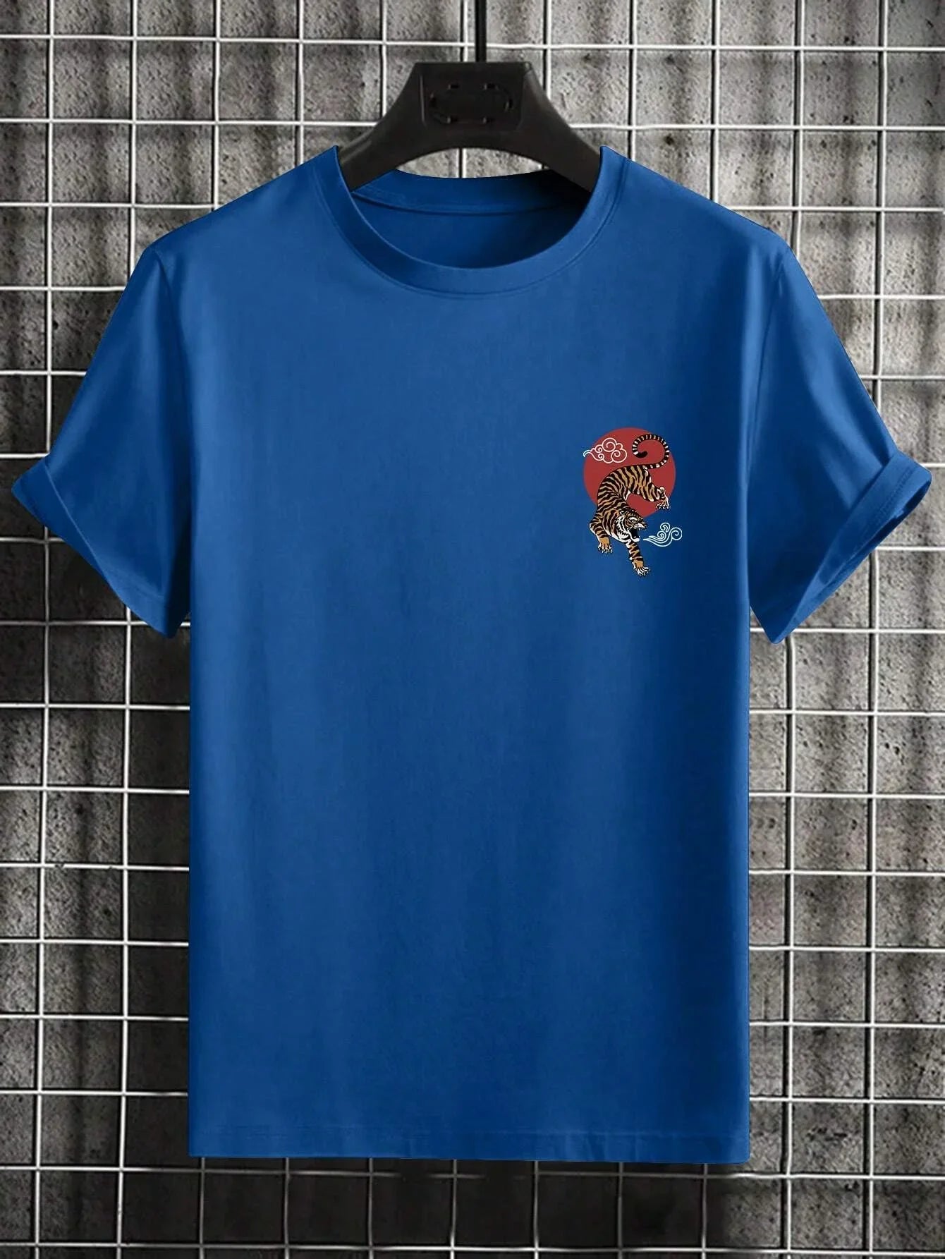 Tiger Letter Print Casual Commute 
 Mans Tshirt Fitting Breathable Tee Shirt Leisure Comfort Tee Clothing Round Neck Tops
