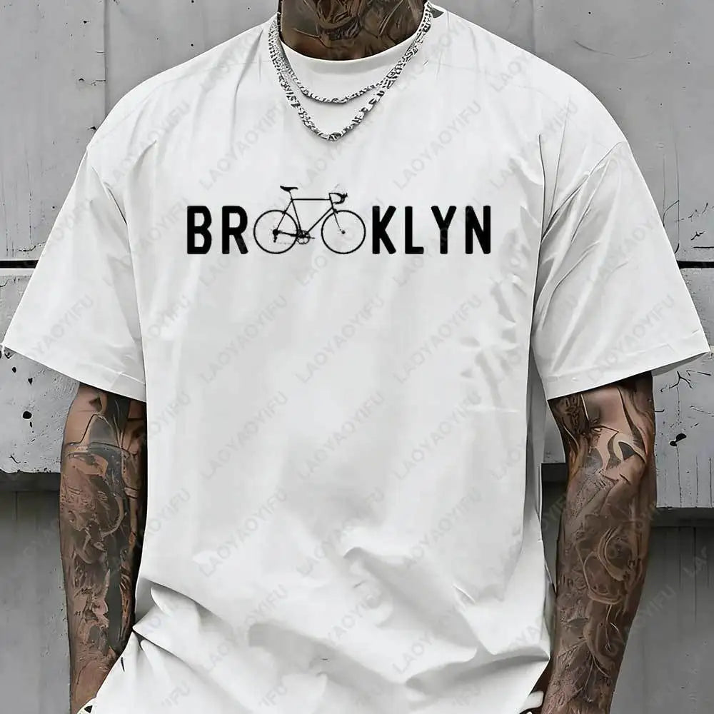 Brooklyn Bicycle Print T Shirt Men's Summer Streetwear Cotton Tops for Cycling Lovers New York City Cyclist Graphic Tshirt Gift