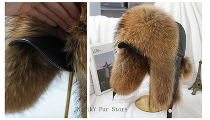 2025 Cap 100% Raccoon Dog Full Fur Fox Fur Hat Men's Fur Ear Protection Winter Thickened and Warm Russian Hat Men's Trend