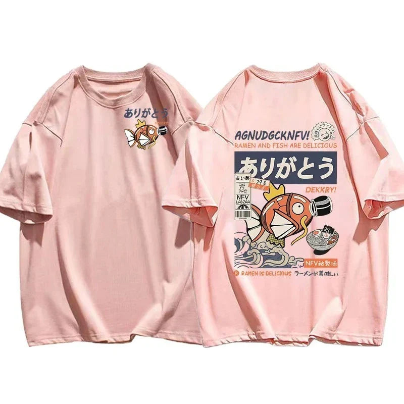 Short-sleeved T-shirt Magikarp Noodles Men's and Women's Summer Loose and Breathable Parent-child Top Clothing