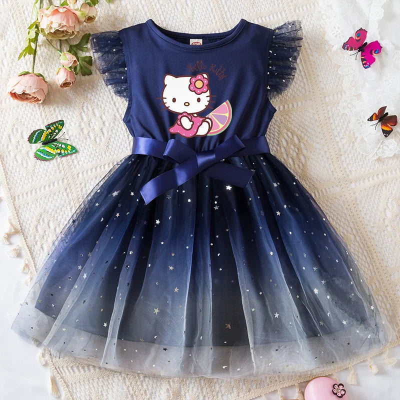 Girls Sequin Tutu Dress with Bow Flutter Sleeves Summer Princess Party Outfit for Toddler Kids 2-6 Years