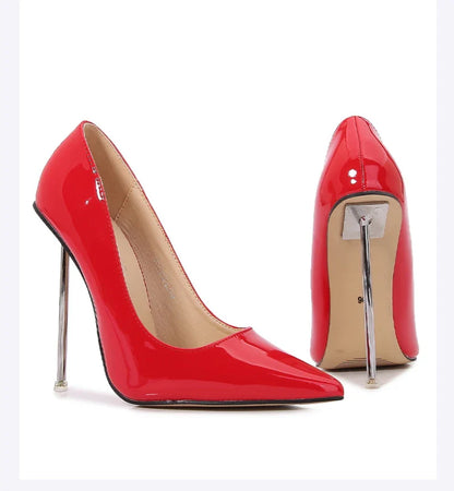 European And American Fashion Single Shoes European Station Pointed Toe Metal Thin Heel Elegant Women's Shoes High Heels Simple