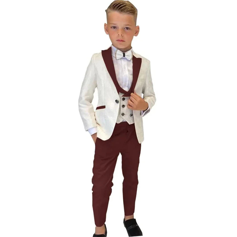 Paisley White Boy's Suit Set Wedding Guest Outfit For Kids Children Pantsuit Three Pieces Blazer Vest Pants Smart Stylish Tuxedo