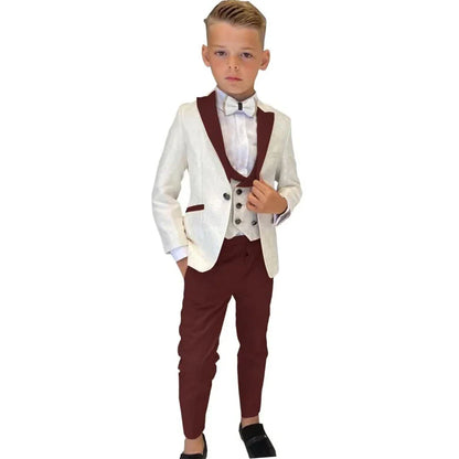Paisley White Boy's Suit Set Wedding Guest Outfit For Kids Children Pantsuit Three Pieces Blazer Vest Pants Smart Stylish Tuxedo