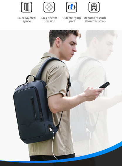 Slim Backpack For Men 15.6 Inch Laptop Bags Waterproof Minimalist Business Backpack With USB Charging Casual Travel Work Bag