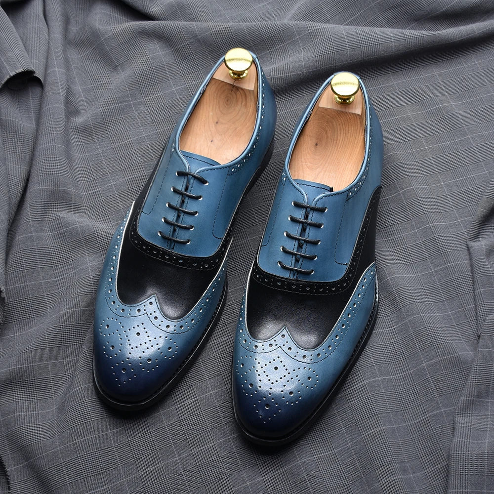 Luxury Men's Wedding Oxford Dress Shoes Genuine Cow Leather Lace-up Wingtip Brogue Office Business Social Formal Shoes for Man