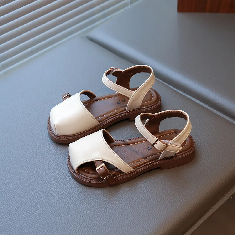 2026 Summer New Children's Princess Foreign Soft Sole Casual Anti-slippery Sole Toddler Toe Capped Beach Flats Elegant Shoes