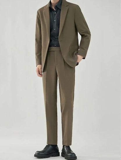 2 Piece Outfit Set Male Solid Color Youth Trends Costumes Ceremony Pants Full Men's Suits and Blazers Clothes Classic Elegant
