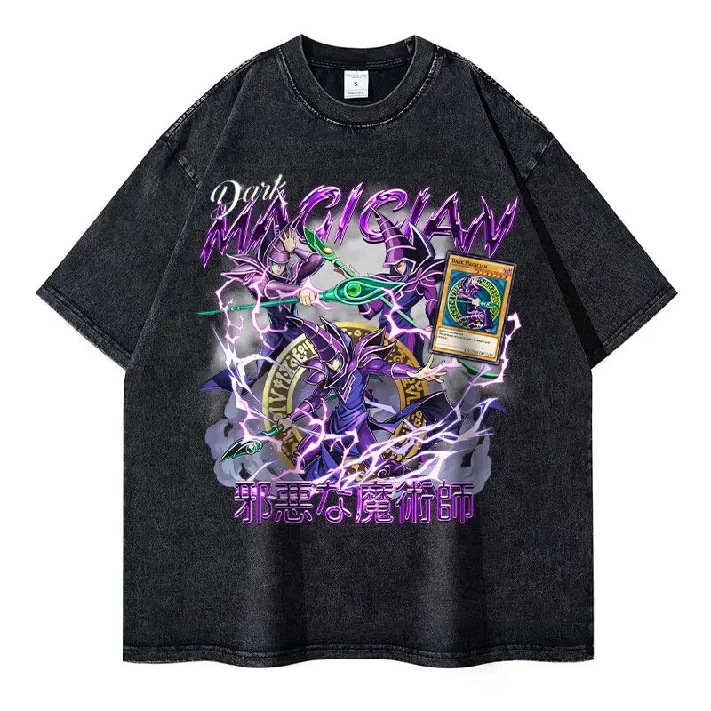 T Shirts Vintage Washed Dark Magician Girl T-shirt Retro Streetwear Manga Black Magician Short Sleeve Tops Tees