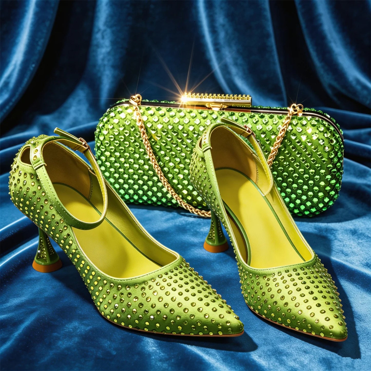 Elegant Fuchsia Women's Heels & Handbag Set – Stunning Rhinestone-Embellished Shoes for Weddings and Special Events