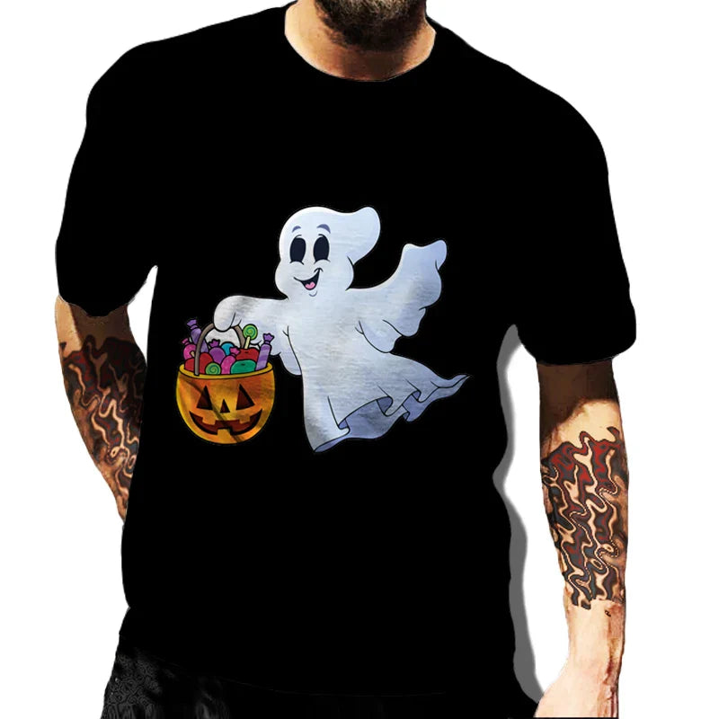 Vintage Halloween Skeleton Graphic T-shirts For Male Harajuku Tees Streetwear Men's Short Sleeve Man Hip Hop T-shirt Loose Top
